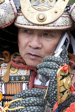 "Samurai On His Cell Phone"